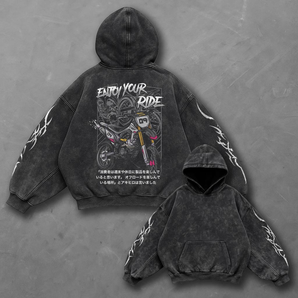 Bike Elevated Black Washed Hoodie