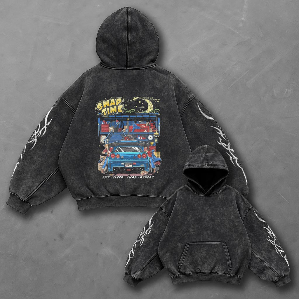 Car Fresh Black Washed Hoodie