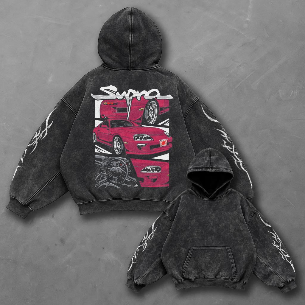 Car Statement Black Washed Hoodie