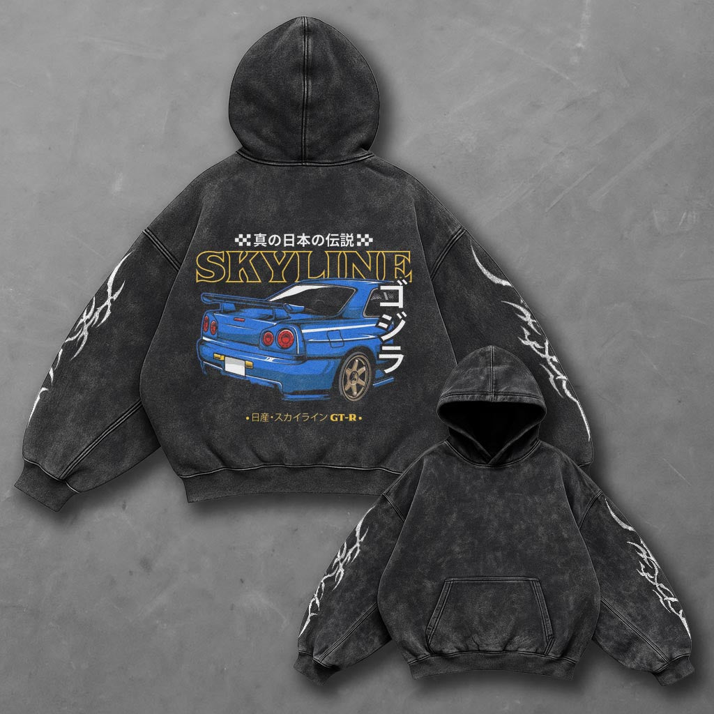 Car Modern Black Washed Hoodie