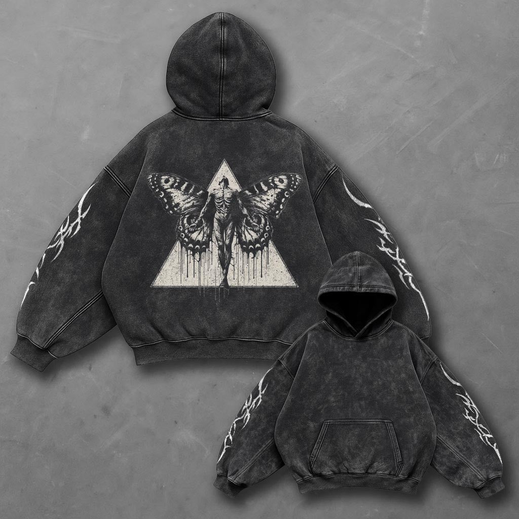 Dark Casual Black Washed Hoodie