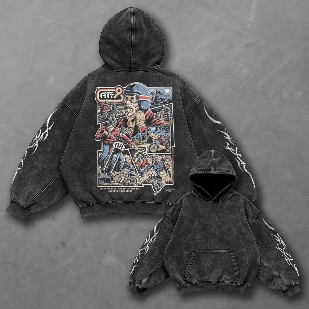 Bike Crisp Black Washed Hoodie