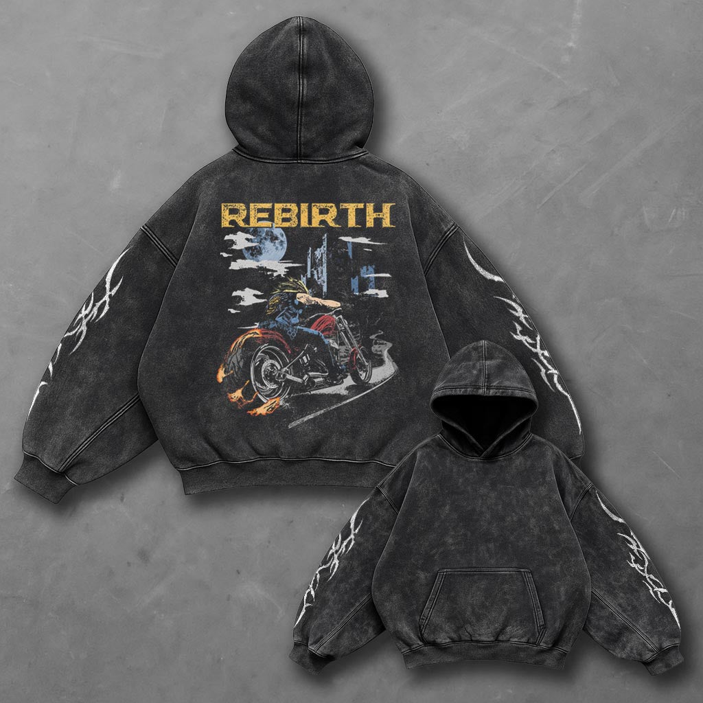 Bike Bold Black Washed Hoodie