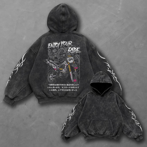 Bike Elevated Black Washed Hoodie