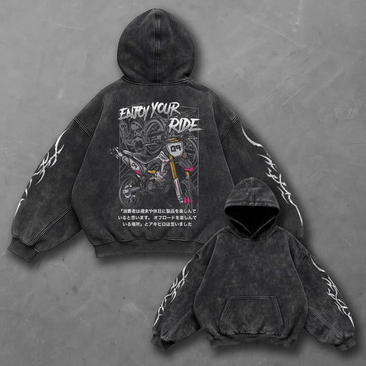 Bike Elevated Black Washed Hoodie