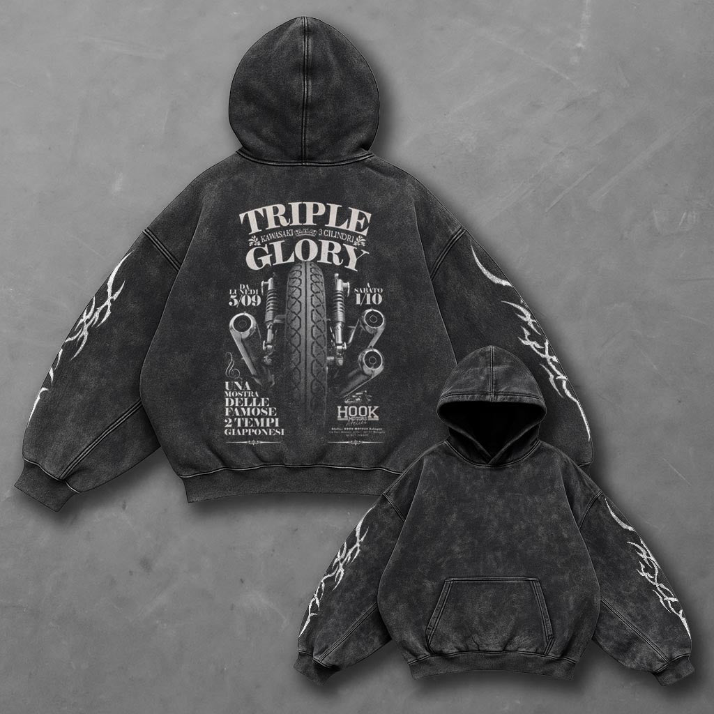 Bike Oversized Black Washed Hoodie