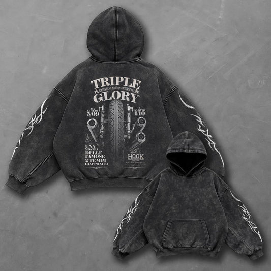 Bike Oversized Black Washed Hoodie
