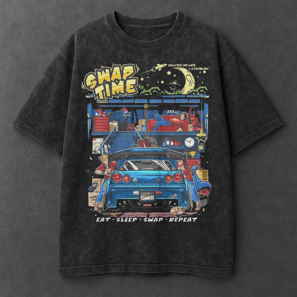 Car Modern Black Washed T-Shirt