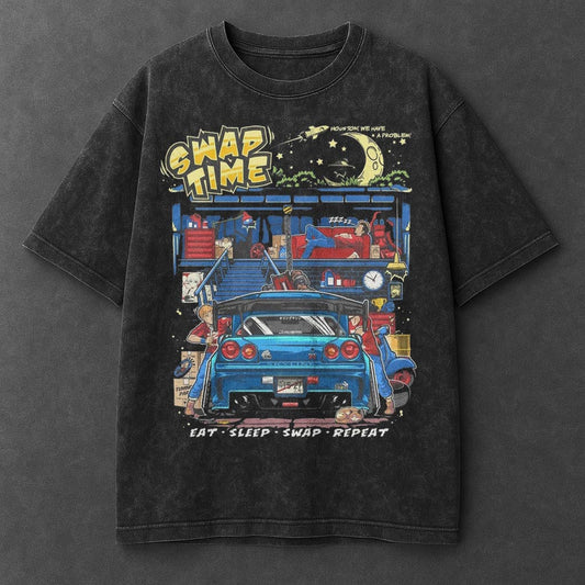Car Modern Black Washed T-Shirt