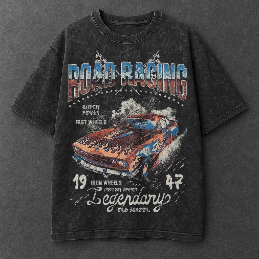 Car Edgy Black Washed T-Shirt