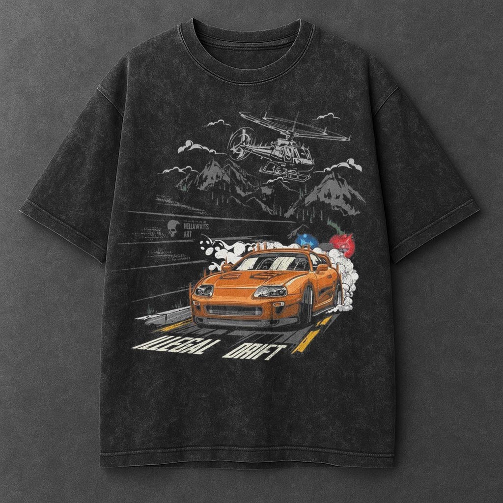 Car Trendy Black Washed T-Shirt