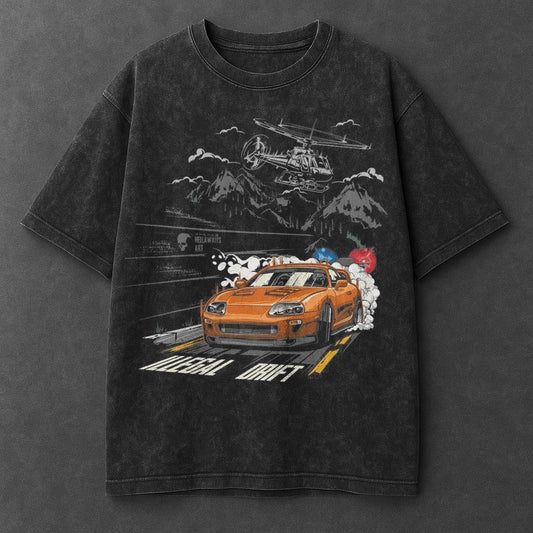 Car Trendy Black Washed T-Shirt