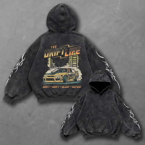 Car Versatile Black Washed Hoodie