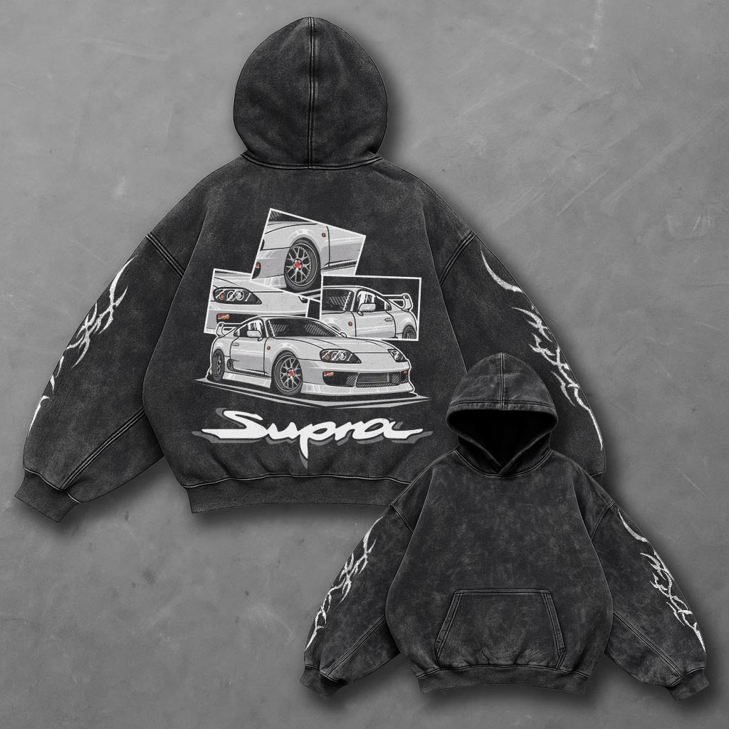 Car Bold Black Washed Hoodie