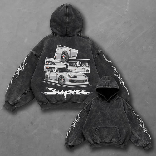 Car Bold Black Washed Hoodie