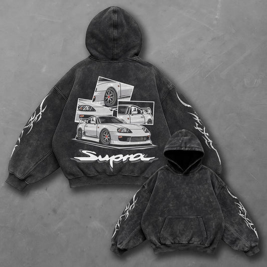 Car Bold Black Washed Hoodie