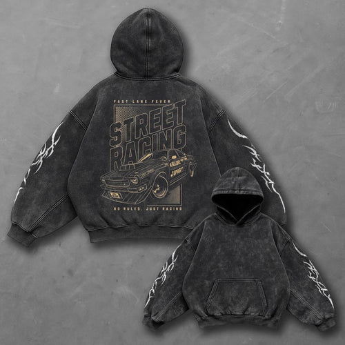 Car Edgy Black Washed Hoodie