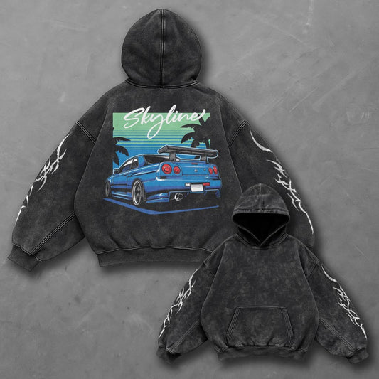 Car Urban Black Washed Hoodie