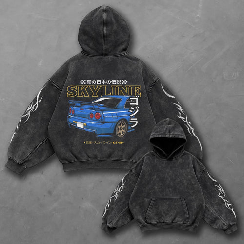 Car Modern Black Washed Hoodie