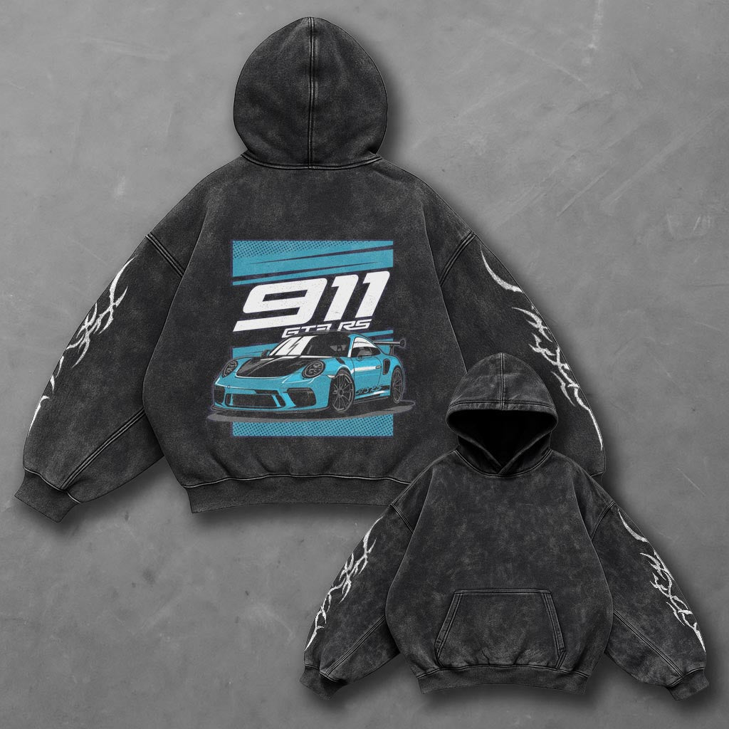 Car Sleek Black Washed Hoodie