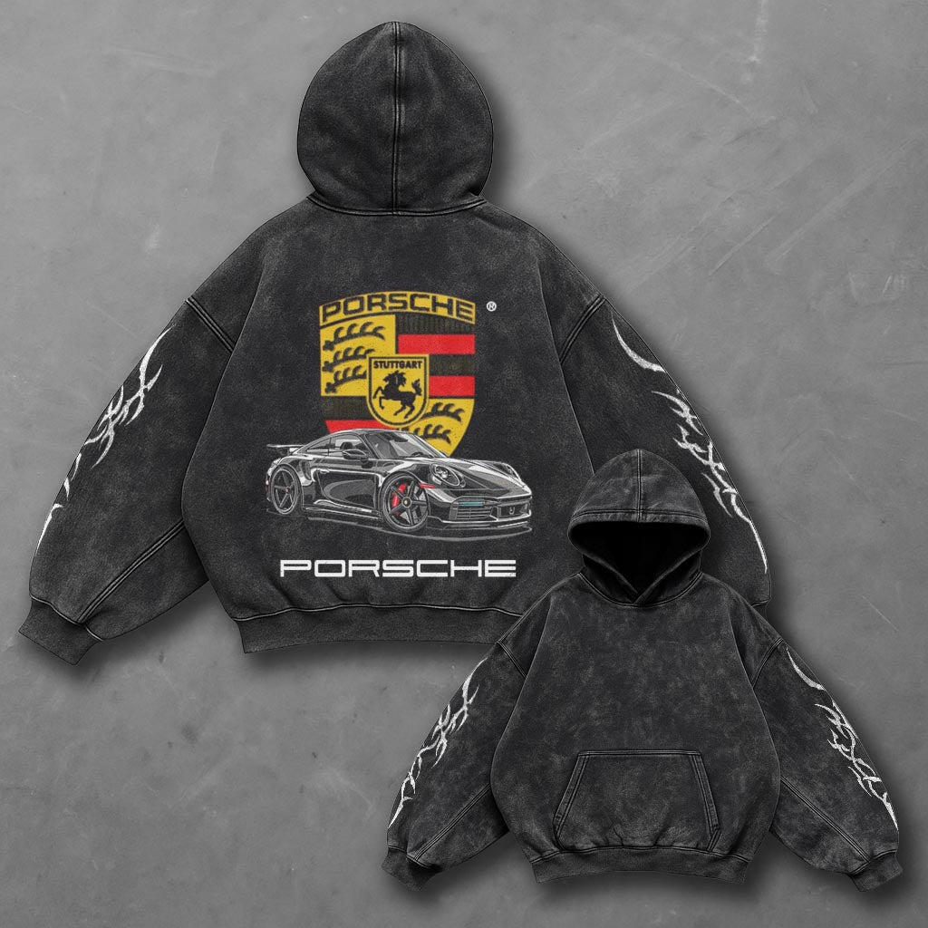 Car Minimal Black Washed Hoodie