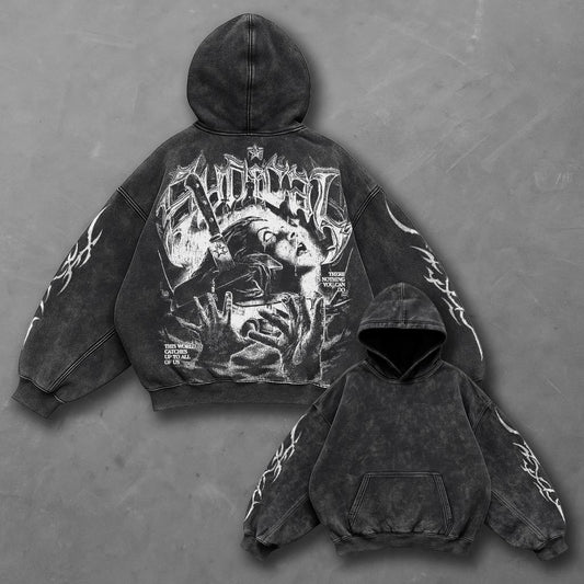 Dark Polished Black Washed Hoodie