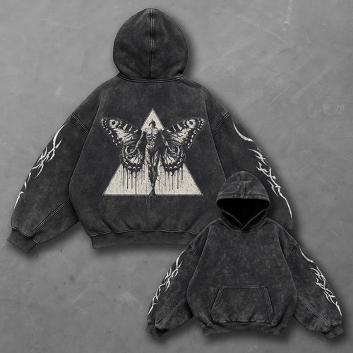 Dark Casual Black Washed Hoodie