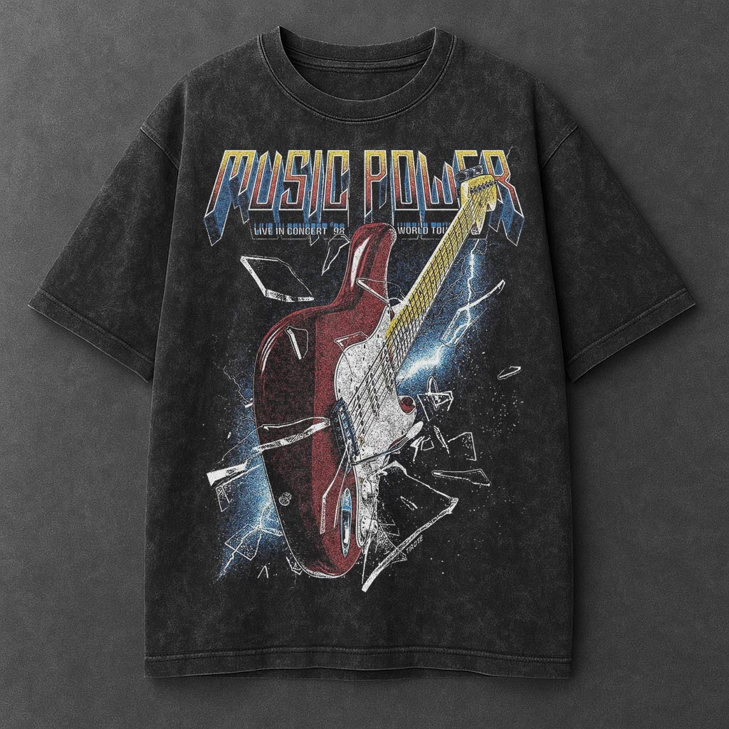 Music Bold Black Washed T-Shirt