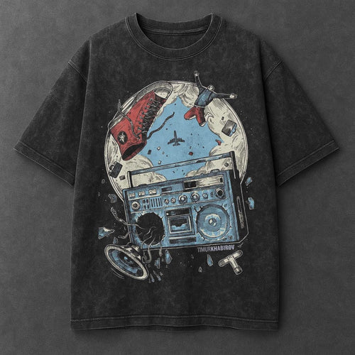 Music Casual Black Washed T-Shirt
