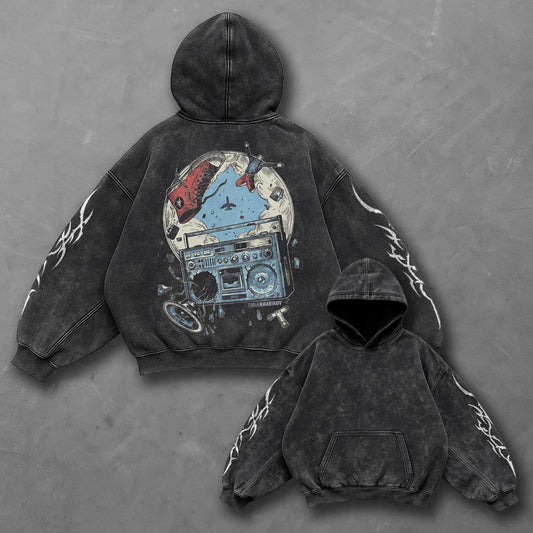 Music Fresh Black Washed Hoodie